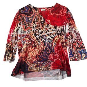Chicos‎ Womens Size 1 Small Paisley & Animal Print Long Sleeve Top
